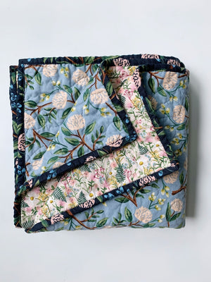 Wholecloth Blue Peony Toddler Quilt